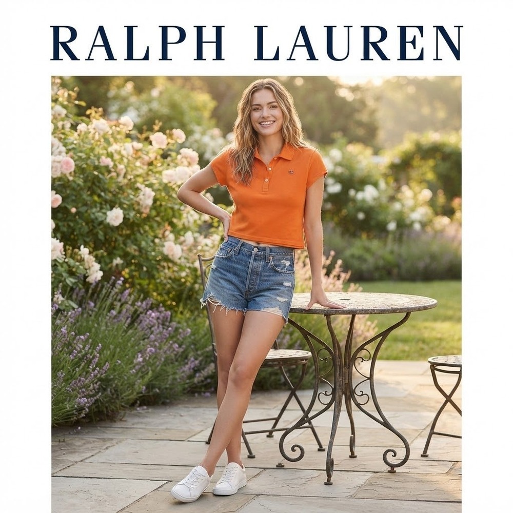 Polo Jeans Co Shirt XL VTG Ralph Lauren Womens Crop Short Sleeve Flag Logo Polo